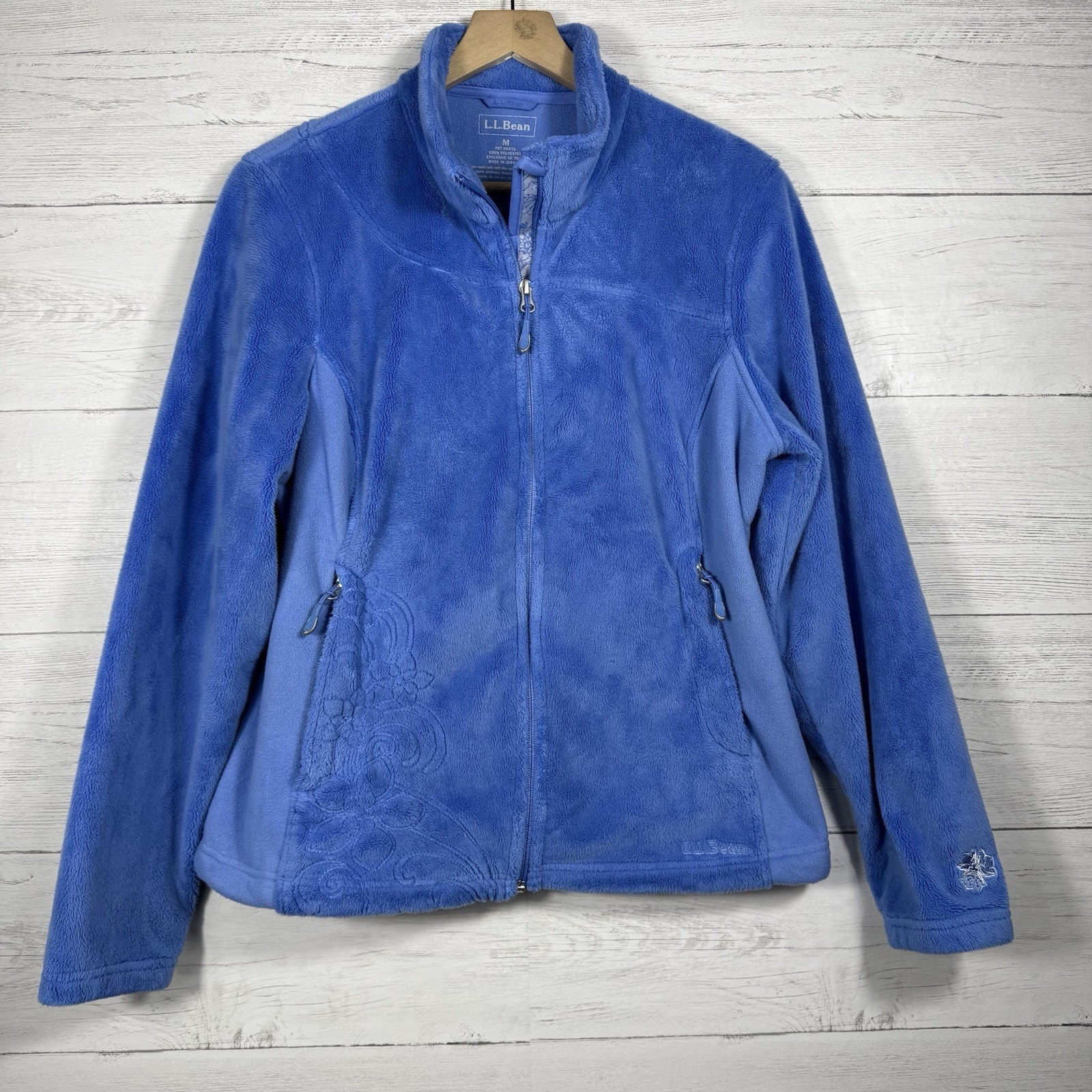 L.L. Bean Fleece Soft Sweater Full Zip Light Blue Women's Size Medium